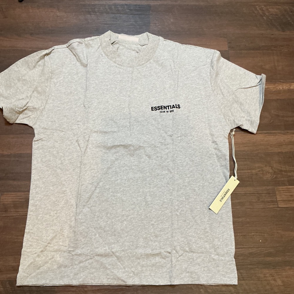 Essentials Fear of God T-Shirt Dark Oatmeal Back Logo Grey Size L New Streetwear